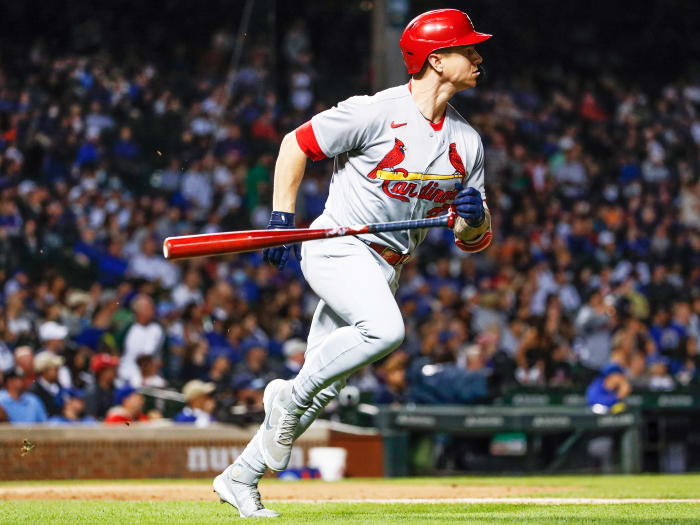 Sep 24, 2021; Chicago, Illinois, USA; St. Louis Cardinals left fielder Tyler O'Neill (27) rounds the bases after hitting a three-run home run against the Chicago Cubs during the second inning of game 2 of a doubleheader at Wrigley Field.